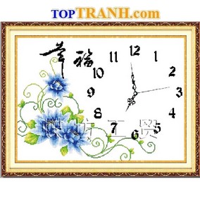 Tranh thêu đồng hồ hoa tím